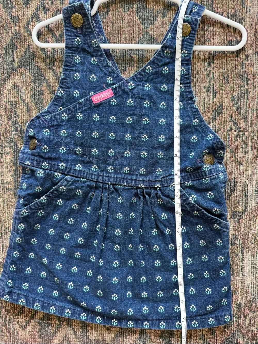 Vintage Oshkosh pinafore floral denim overalls jumper size 2